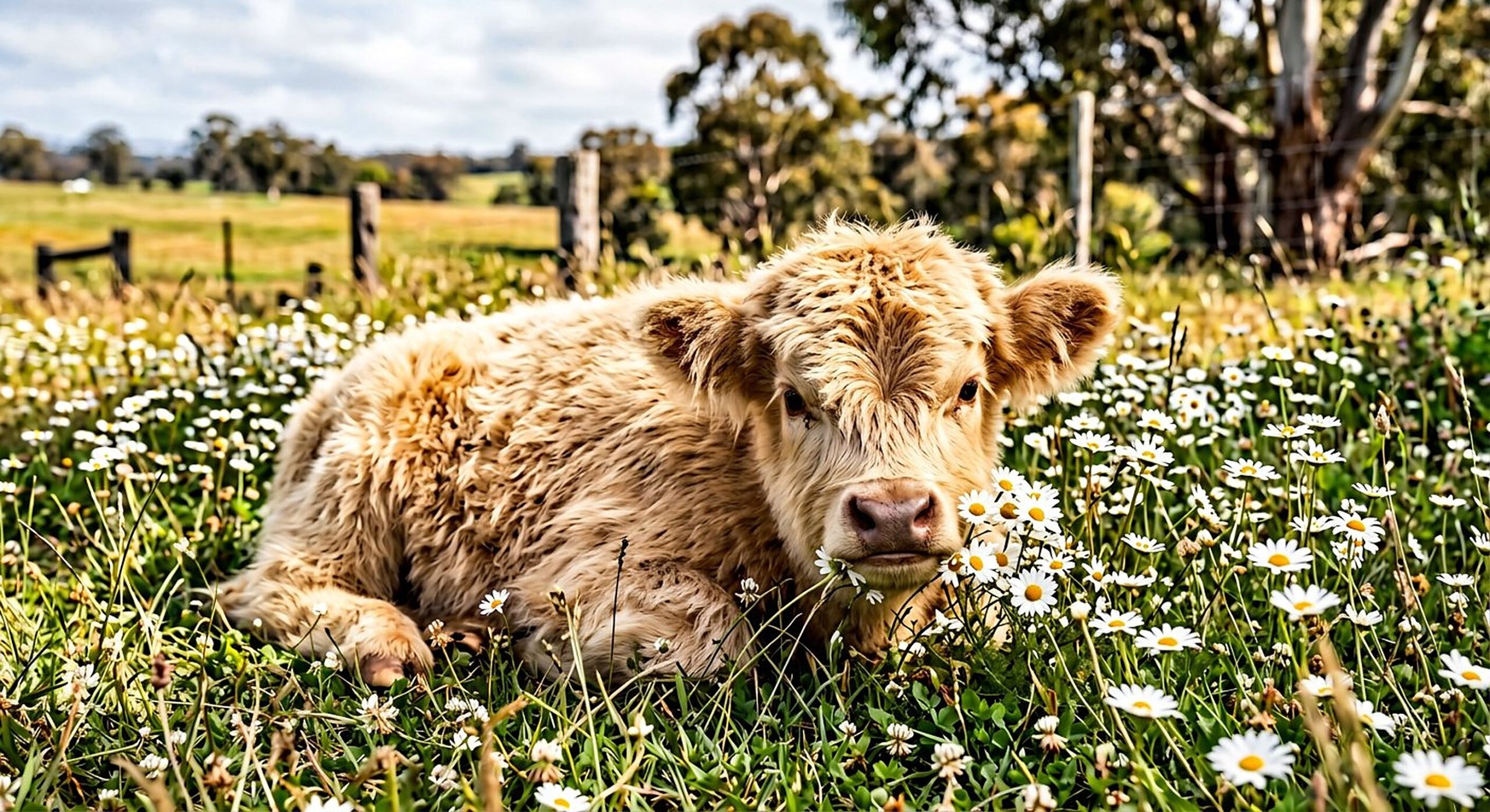 Elspeth, wheaten blonde miniature Highland heifer calf — illustrative calf photo