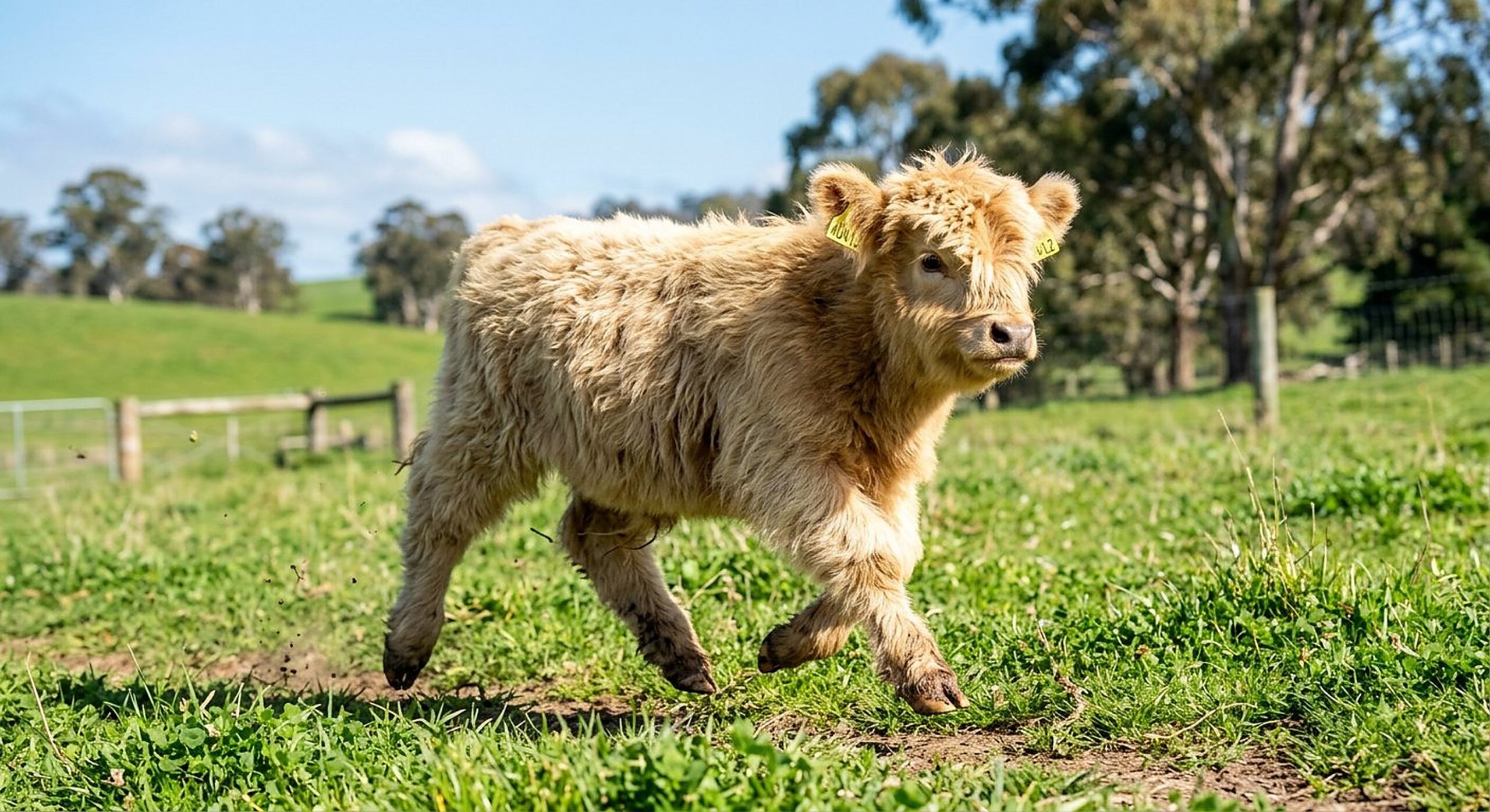Fraser, wheaten blonde miniature Highland bull calf — illustrative calf photo